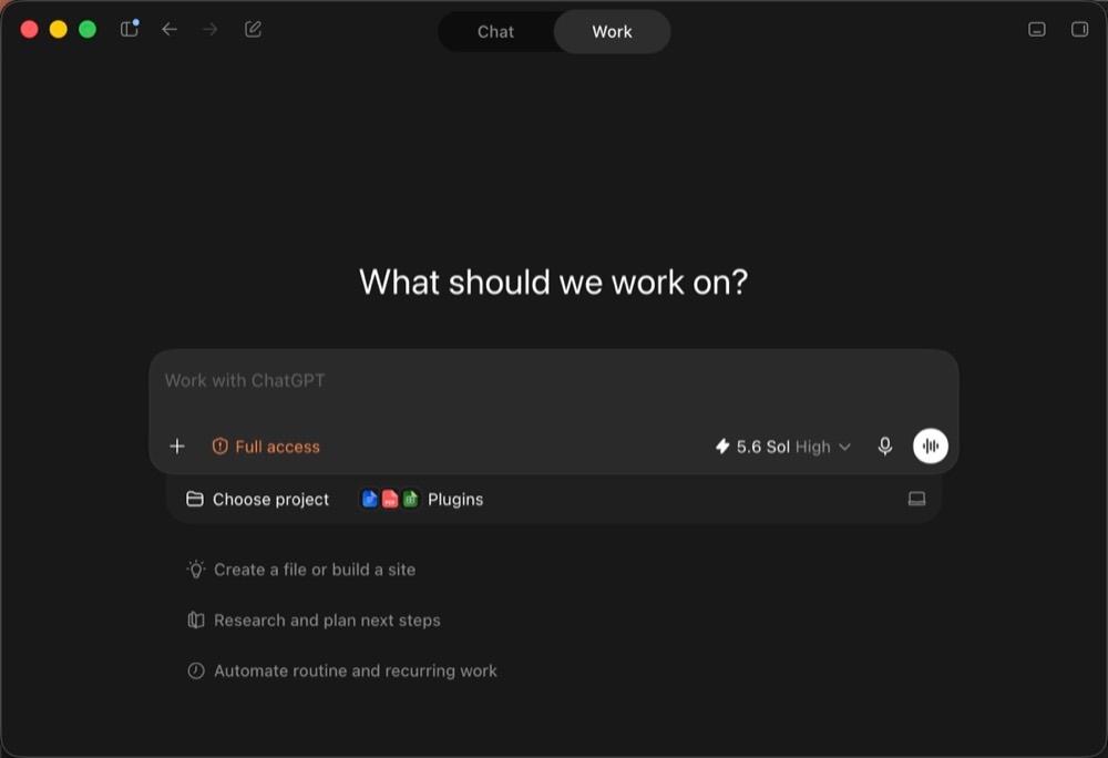 Режим Work в приложении ChatGPT